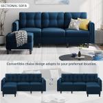 Blue Velvet L-Shaped Sectional Sofa with Ottoman