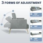 Stylish Grey Velvet 3-Seater Click Clack Sofa
