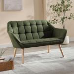 Cozy Green Linen Loveseat Sofa with Wood Legs
