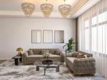 Beige Plush Velvet 2+3 Seater Sofa Set