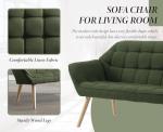 Cozy Green Linen Loveseat Sofa with Wood Legs