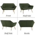 Cozy Green Linen Loveseat Sofa with Wood Legs