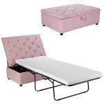COSTWAY Pink Folding Sofa Bed and Ottoman