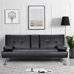 Yaheetech Faux Leather 3-Seater Sofa Bed with Cup Holders