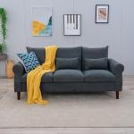 Panana Gray Linen 3-Seater Sofa with Wood Legs
