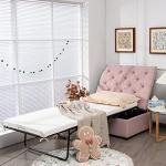 COSTWAY Pink Folding Sofa Bed and Ottoman