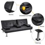 Yaheetech Faux Leather 3-Seater Sofa Bed with Cup Holders