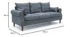 Panana Gray Linen 3-Seater Sofa with Wood Legs