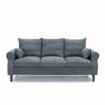 Panana Gray Linen 3-Seater Sofa with Wood Legs