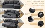 Grey 3-in-1 Convertible Sofa Bed with Storage