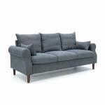 Panana Gray Linen 3-Seater Sofa with Wood Legs