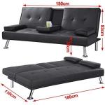 Yaheetech Faux Leather 3-Seater Sofa Bed with Cup Holders