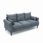 Panana Gray Linen 3-Seater Sofa with Wood Legs