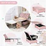 COSTWAY Pink Folding Sofa Bed and Ottoman