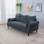 Panana Gray Linen 3-Seater Sofa with Wood Legs