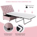COSTWAY Pink Folding Sofa Bed and Ottoman