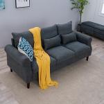 Panana Gray Linen 3-Seater Sofa with Wood Legs