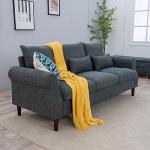Panana Gray Linen 3-Seater Sofa with Wood Legs