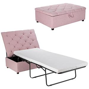 COSTWAY Pink Folding Sofa Bed and Ottoman