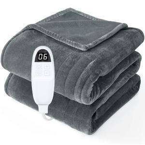 PRANITE Grey Electric Blanket with 6 Heat Settings