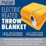Purus Gold Electric Heated Throw Blanket 160x120cm