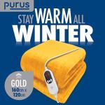 Purus Gold Electric Heated Throw Blanket 160x120cm