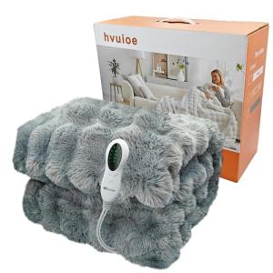 Faux Rabbit Fur Heated Throw Blanket in Grey