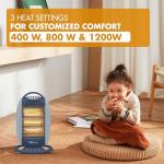 Portable 3-Bar Halogen Room Heater with Safety Features
