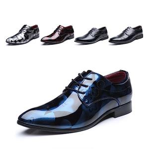 Stylish Blue Patent Leather Oxford Shoes for Men