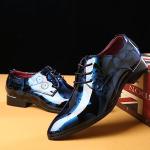 Stylish Blue Patent Leather Oxford Shoes for Men