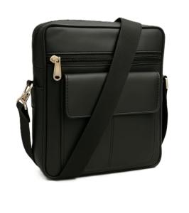 Unisex Real Leather Crossbody Messenger Bag - Black