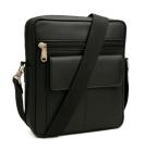 Unisex Real Leather Crossbody Messenger Bag - Black