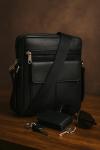 Unisex Real Leather Crossbody Messenger Bag - Black