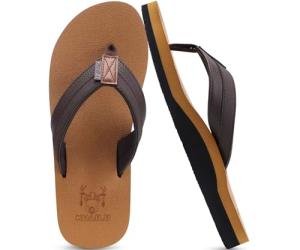 Men's Waterproof Leather Flip Flops with Arch Support