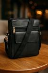 Unisex Real Leather Crossbody Messenger Bag - Black