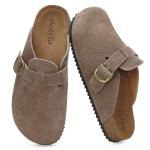 Soft Suede Clogs with Cork Footbed, Dark Brown