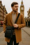 Unisex Real Leather Crossbody Messenger Bag - Black