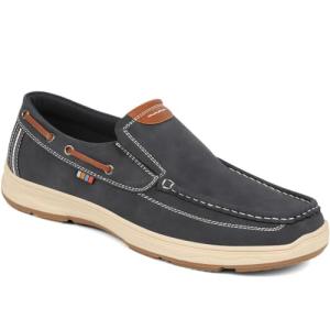 Navy Wide Fit Slip-On Boat Shoes, Size 9