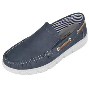 Navy Slip-On Faux Leather Boat Loafers for Men