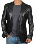 Men's Black & Brown Lambskin Leather Blazer