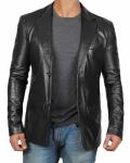 Men's Black & Brown Lambskin Leather Blazer