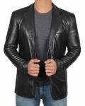 Men's Black & Brown Lambskin Leather Blazer