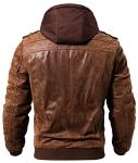 Men's Brown Leather Jacket with Removable Hood