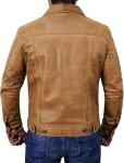 Men's Tan Leather Trucker Jacket for Summer