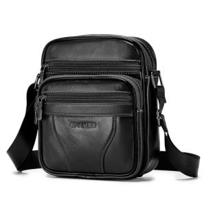 Men's Small Leather Crossbody Bag - Black