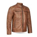 Men's Distressed Tan Leather Cafe Racer Jacket