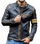Men's Distressed Black Leather Biker Jacket