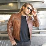 Men's Distressed Tan Leather Cafe Racer Jacket
