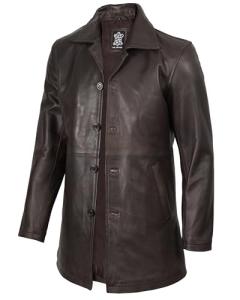 Men's Brown Distressed Leather Quarter Length Jacket