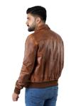 Men's Brown Distressed Lambskin Leather Bomber Jacket